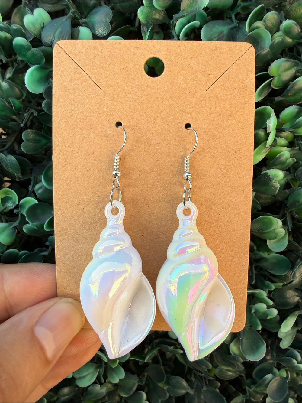 Hand Crafted Iridescent White Shell Drop Earrings
